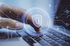 Cyber security data protection with laptop and key